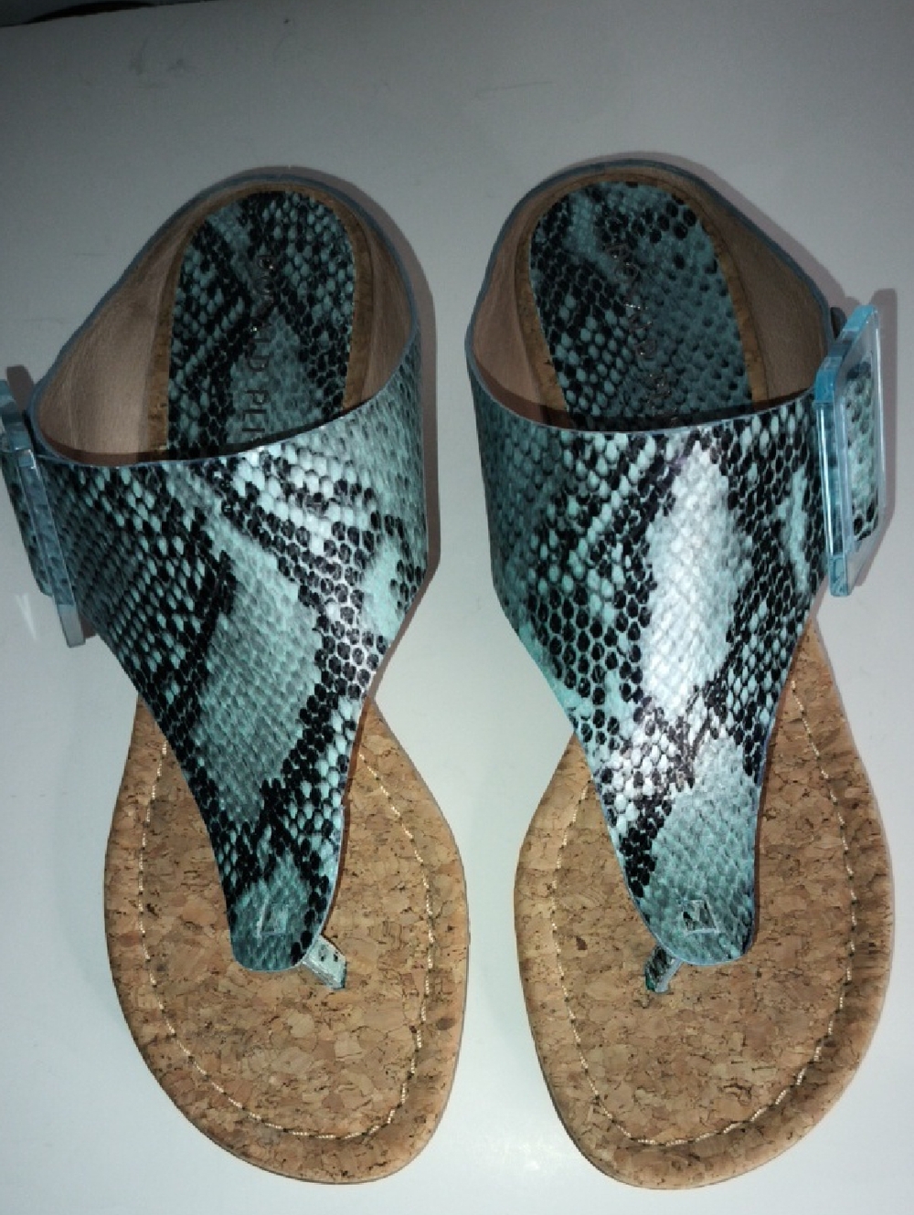 Donald J. Pliner Oltina Teal Snake-Print Thong Sandals Size 10M